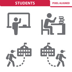 Students Icons. Education, School, Teacher, Classroom, Library Vector Icon Set