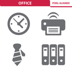 Office Icons. Workplace, Clock, Printer, Tie, Files Vector Icon Set