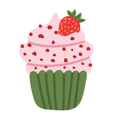 Sweet yummy cupcake, creamy cake, muffin vector ilustration. Flat style cartoon cake icon isolated on white background