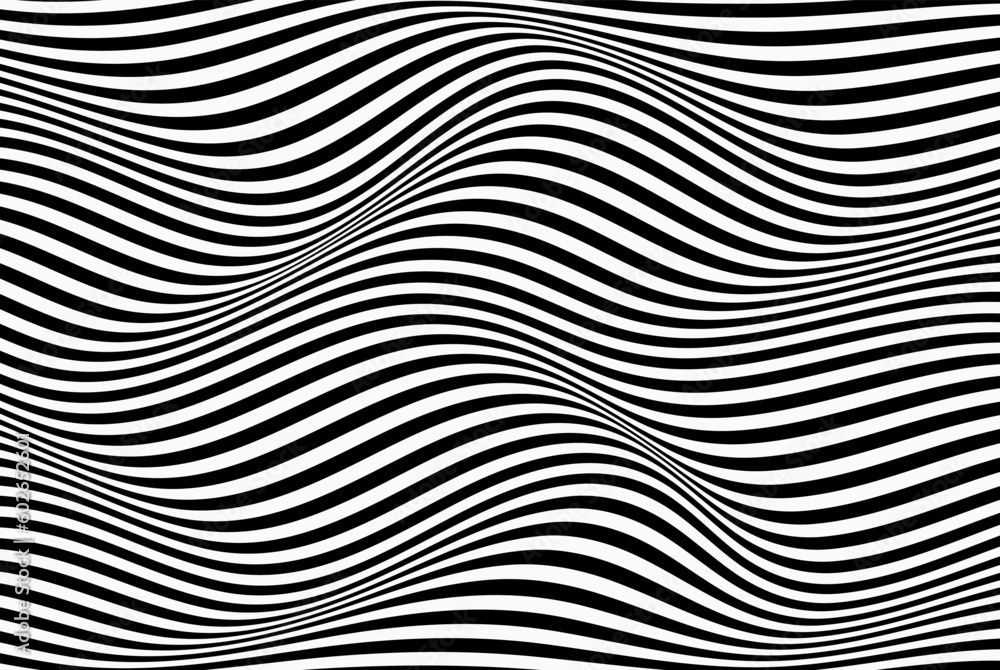 Poster wave of optical illusion. abstract black and white illustrations. horizontal lines stripes pattern o