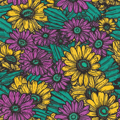 Fototapeta na wymiar Seamless Colorful Daisy Pattern.Seamless pattern of daisys in colorful style. Add color to your digital project with our pattern!