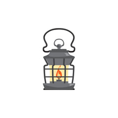 Retro gas or oil lantern with fire inside, cartoon flat vector illustration isolated on white background.
