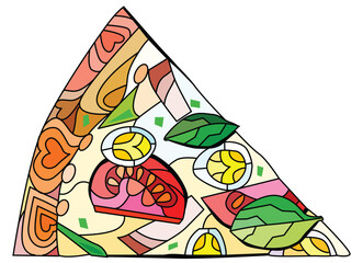 Slice of pizza, decorative zentangle vector illustration