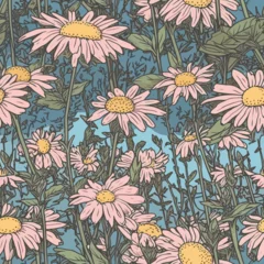 Deurstickers Seamless Colorful Daisy Pattern.  Seamless pattern of daisys in colorful style. Add color to your digital project with our pattern! © MDQDigital