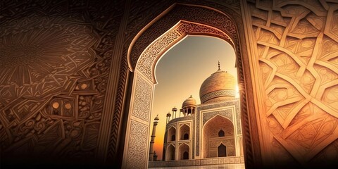 Islamic background with magnificent mosque create with generative AI. AI generated - obrazy, fototapety, plakaty