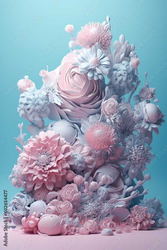 Poster a group of floral stems that are currently arranged on a table generative ai