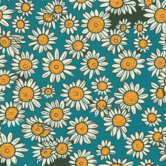 Fototapeta premium Seamless Colorful Daisy Pattern.Seamless pattern of daisys in colorful style. Add color to your digital project with our pattern!