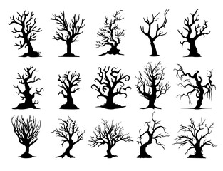 dry tree silhouette Ghost tree with scary devil face for Halloween card decoration