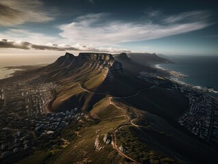 Naklejka premium Panoramic View of Table Mountain in Cape Town - AI Generated