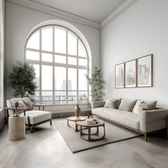 3 Equal Wood Frames in a Beautiful Living Room With a Neutral Color Scheme.