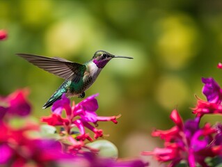 Fototapeta na wymiar Joyful Hummingbird Encounter -AI Generated