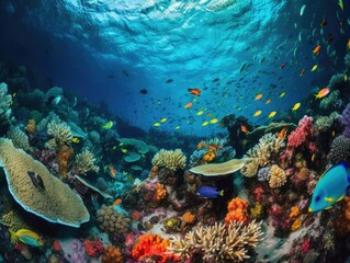 Obraz na płótnie Canvas Vibrant Coral Reef with Fish - AI Generated