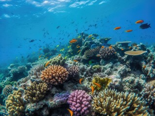 Fototapeta na wymiar Vibrant Coral Reef with Fish - AI Generated