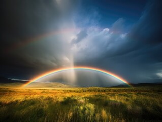 Vibrant Rainbow Against Stormy Sky - AI Generated