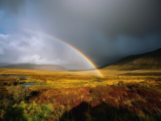 Fototapeta na wymiar Vibrant Rainbow Against Stormy Sky - AI Generated