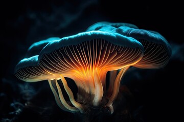 Glowing Bioluminescent Mushroom Close-up - AI Generated