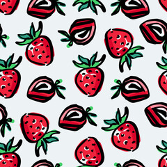 Hand Drawn sketch srawberry modern trendy seamless pattern