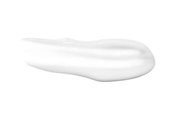 A drop of liquid smeared white cream on a white background. Isolated
