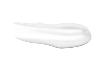 A drop of liquid smeared white cream on a white background. Isolated