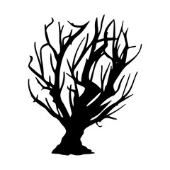dry tree silhouette Ghost tree with scary devil face for Halloween card decoration