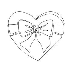 One Line Heart with Bow Drawing, Continuous modern illustration