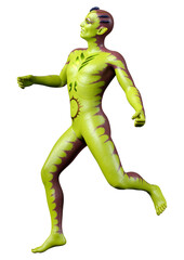 3D Rendering Green Alien on White