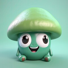 Adorable Mushroom Cartoon 3D Character - Cute Vegetable Design for Healthy Kids: Generative AI