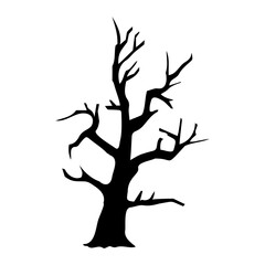 dry tree silhouette Ghost tree with scary devil face for Halloween card decoration