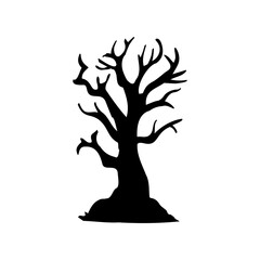 dry tree silhouette Ghost tree with scary devil face for Halloween card decoration