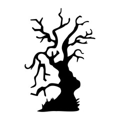 dry tree silhouette Ghost tree with scary devil face for Halloween card decoration
