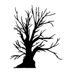 dry tree silhouette Ghost tree with scary devil face for Halloween card decoration