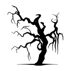 dry tree silhouette Ghost tree with scary devil face for Halloween card decoration