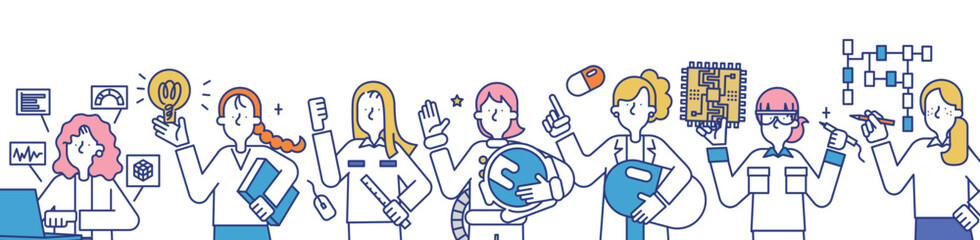 理系の職業に就く女性のイラストセットB