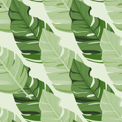 Hawaiian-inspired pattern. Fashionably exotic, palm trees and lush greenery wallpaper. Abstract backdrop botanical garden.
