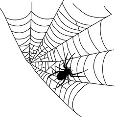 Scary black spider web isolated on white. Spooky halloween decoration.