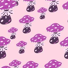Magical magic fly agaric seamless pattern. Creative mushrooms silhouettes wallpaper.
