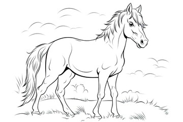 Obraz na płótnie Canvas Drawn beautiful horse in the meadow isolated on white background. Generative ai.