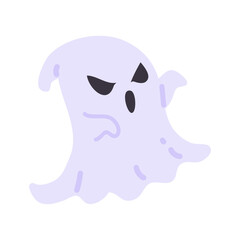 Cartoon ghost in white robe floating Haunt and scare people on Halloween night.