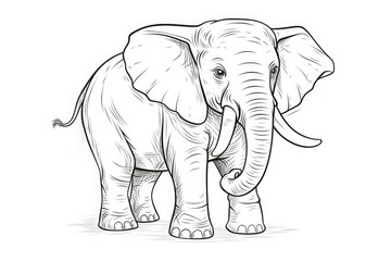African elephant isolated on white background, children's drawing for coloring. Generative ai.