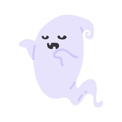 Cartoon ghost in white robe floating Haunt and scare people on Halloween night.