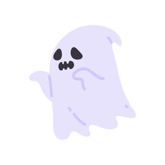 Cartoon ghost in white robe floating Haunt and scare people on Halloween night.