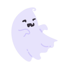 Cartoon ghost in white robe floating Haunt and scare people on Halloween night.
