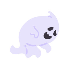 Cartoon ghost in white robe floating Haunt and scare people on Halloween night.