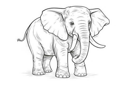 African elephant isolated on white background, children's drawing for coloring. Generative ai.