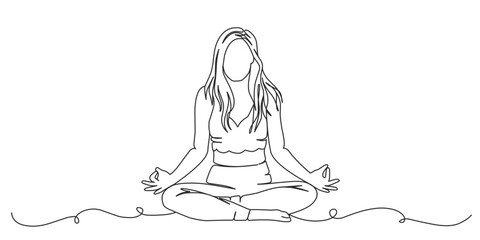 Obraz premium girl in a yoga lotus pose line art style vector illustration