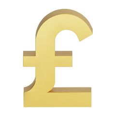 Obraz premium Gold British Pounds currency symbol isolated on white background. 3D golden money currency signs. 3D png Illustration.