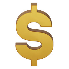 Gold US dollar currency symbol isolated on white background. Gold dollar sign. 3D signs money currency sign. 3D png Illustration.