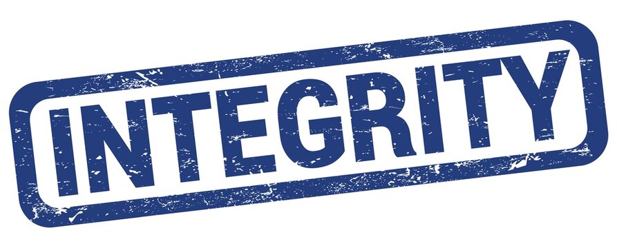 INTEGRITY text written on blue rectangle stamp.