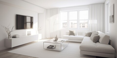 Naklejka na ściany i meble Chic Modern Living Room Interior AI Generated Generative AI