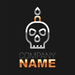 Line Burning candle on a skull icon isolated on black background. Day of dead. Colorful outline concept. Vector